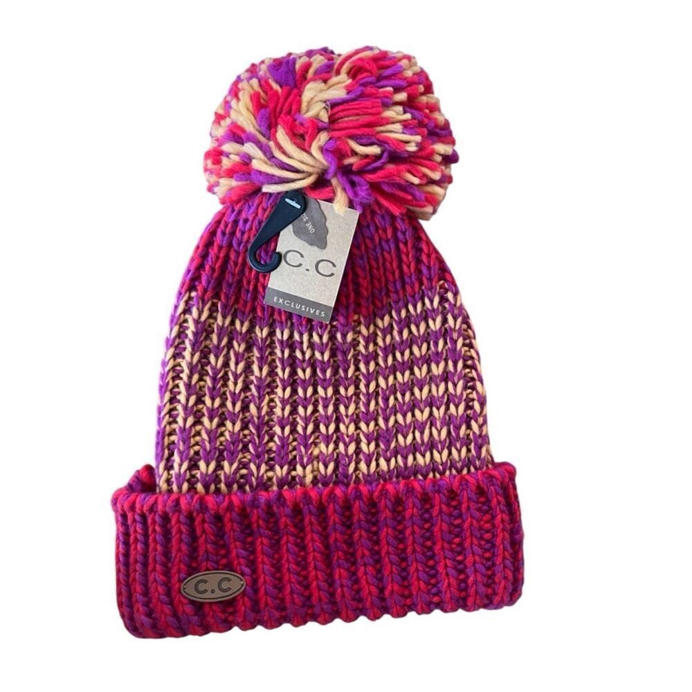 🆕 C.C  Vibrant Pink and Purple Pom Beanie
